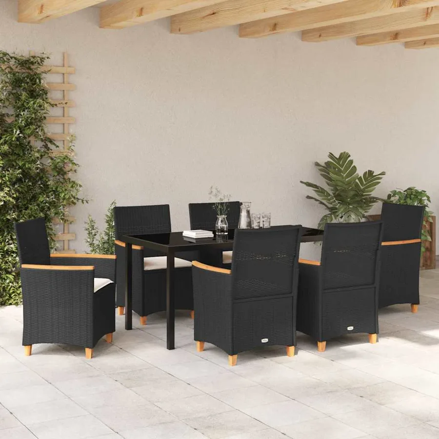 Ensemble de salle à manger pour jardin 7 pcs Noir polyrotin - 4