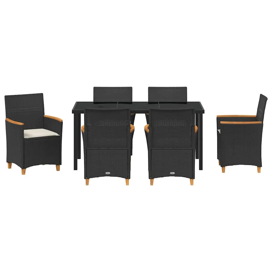 Ensemble de salle à manger pour jardin 7 pcs Noir polyrotin - 7