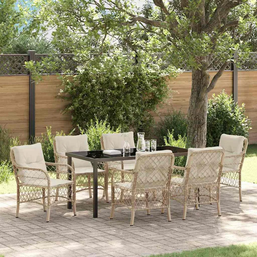 Ensemble de salle à manger pour jardin 7 pcs Beige polyrotin