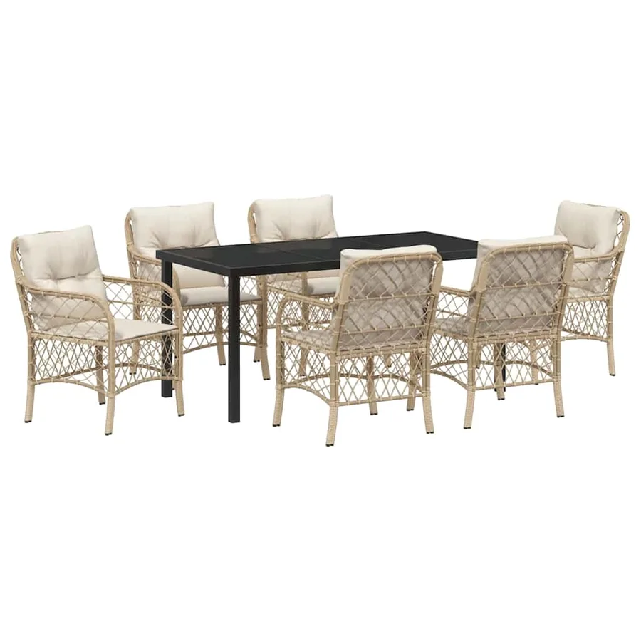 Ensemble de salle à manger pour jardin 7 pcs Beige polyrotin - 2