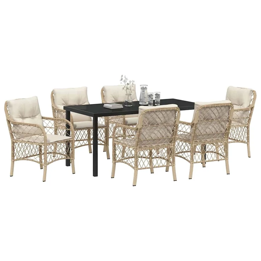 Ensemble de salle à manger pour jardin 7 pcs Beige polyrotin - 3