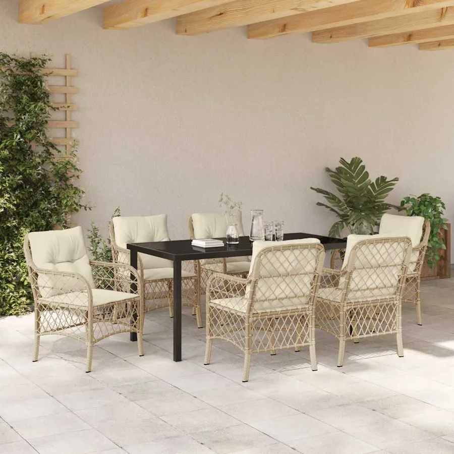 Ensemble de salle à manger pour jardin 7 pcs Beige polyrotin - 4