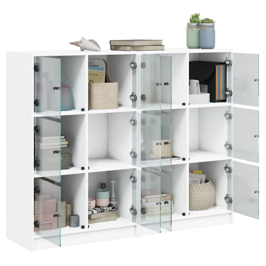 Bibliothèque avec portes blanc 136x37x109 cm bois d'ingénierie - 4