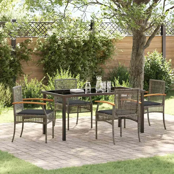 Ensemble de salle à manger pour jardin 5 pcs Gris et Noir Rotin