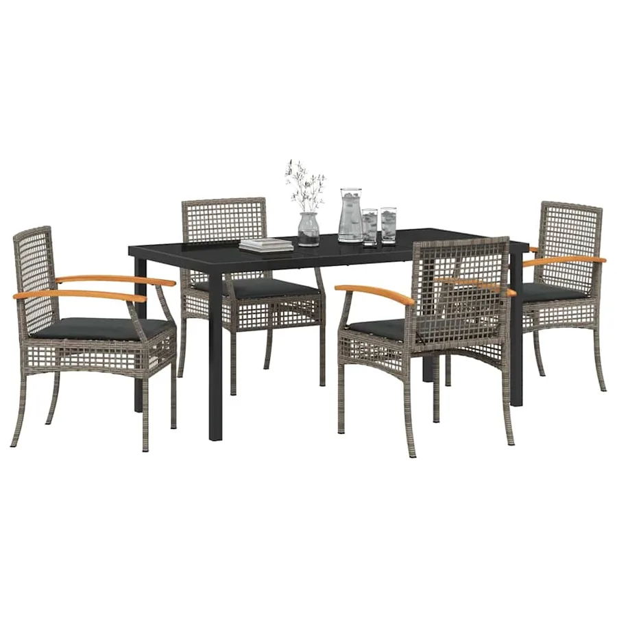 Ensemble de salle à manger pour jardin 5 pcs Gris et Noir Rotin - 3