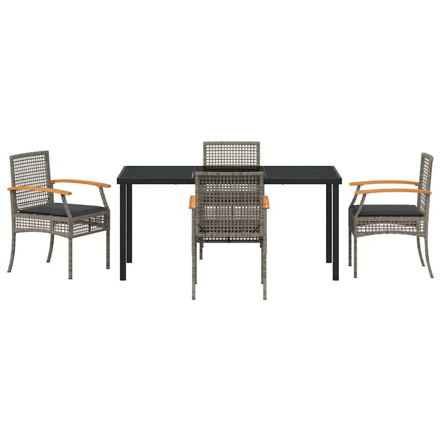 Ensemble de salle à manger pour jardin 5 pcs Gris et Noir Rotin - 7
