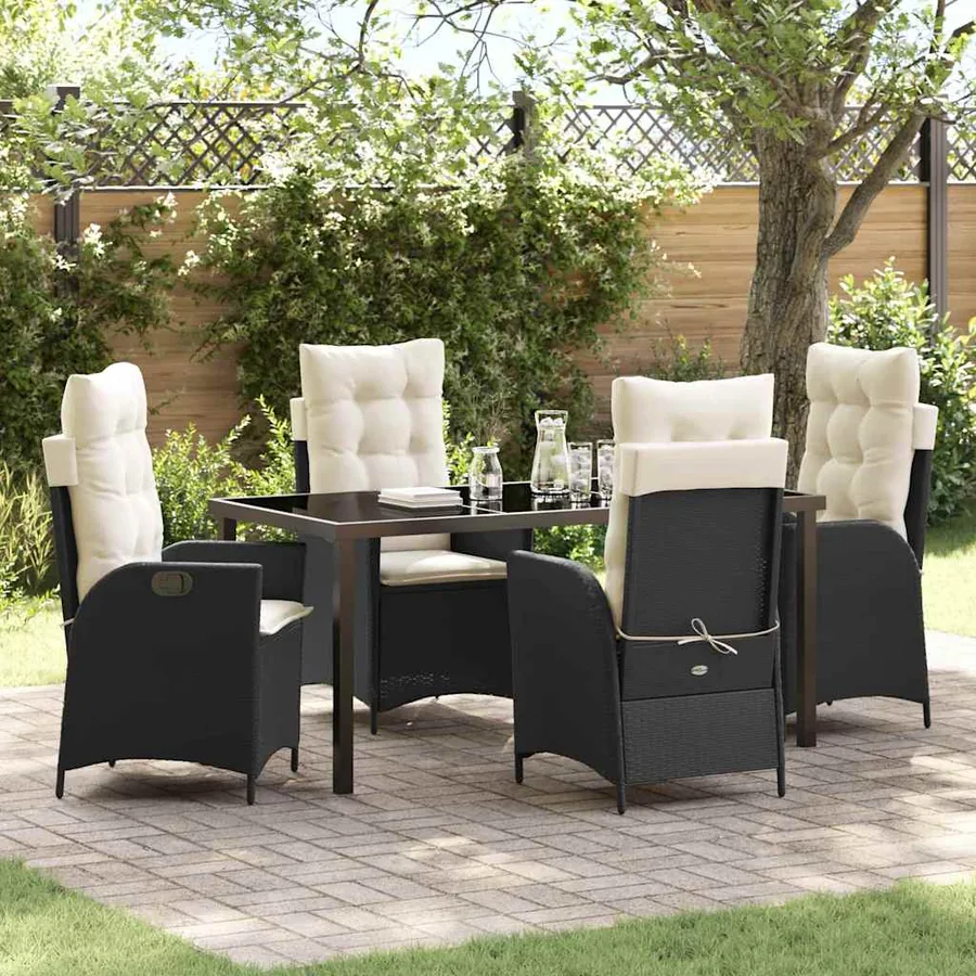 Ensemble de salle à manger pour jardin 5 pcs Noir polyrotin