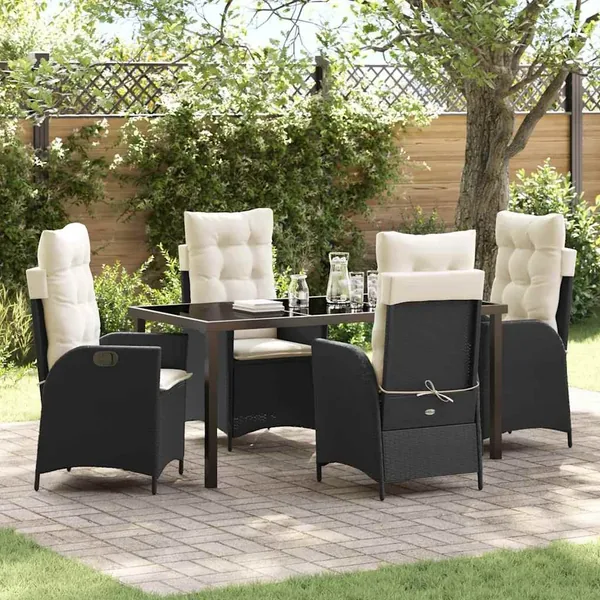 Ensemble de salle à manger pour jardin 5 pcs Noir polyrotin