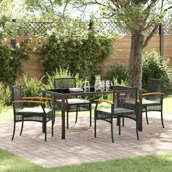Ensemble de salle à manger pour jardin 5 pcs Noir Rotin