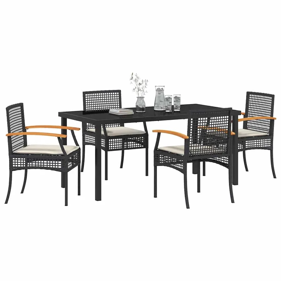 Ensemble de salle à manger pour jardin 5 pcs Noir Rotin - 3