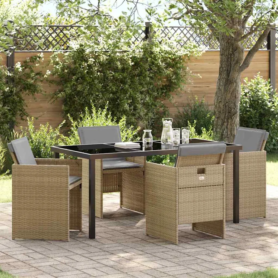 Ensemble de salle à manger pour jardin 5 pcs Beige polyrotin