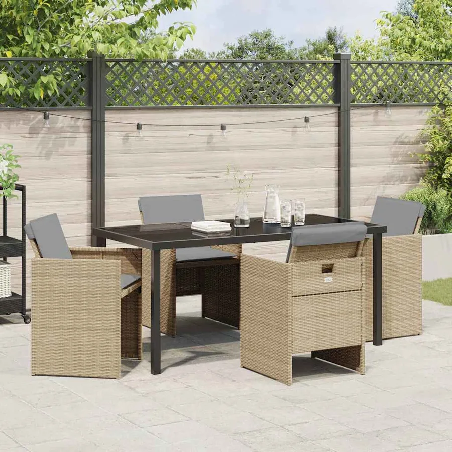 Ensemble de salle à manger pour jardin 5 pcs Beige polyrotin - 4