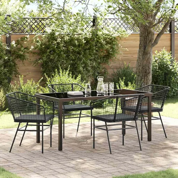Ensemble de salle à manger pour jardin 5 pcs Noir polyrotin