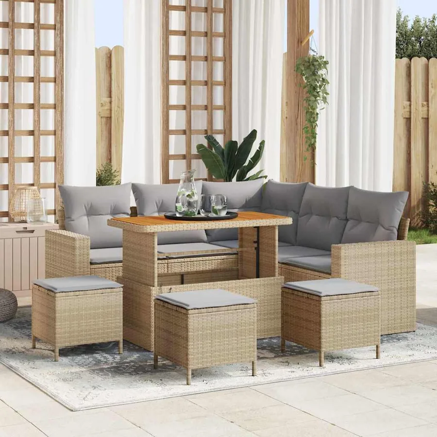 Ensemble de canapé de jardin 9 pcs Beige polyrotin