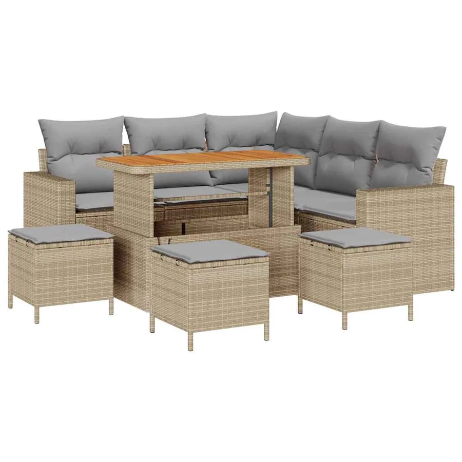 Ensemble de canapé de jardin 9 pcs Beige polyrotin - 2