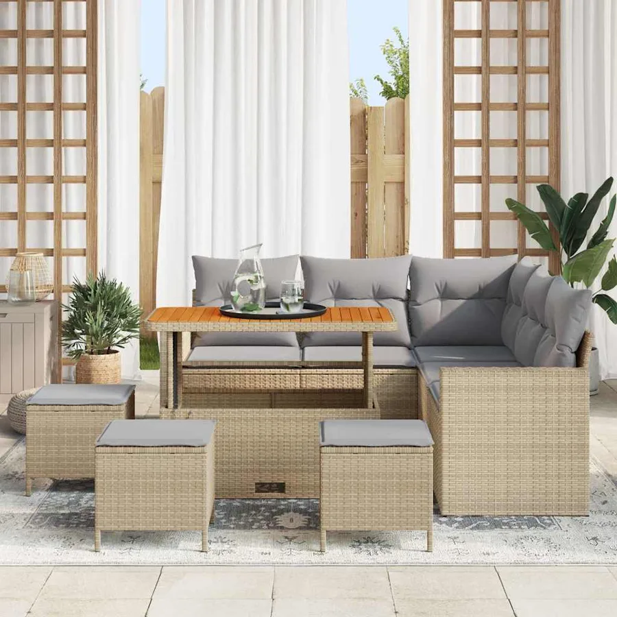 Ensemble de canapé de jardin 9 pcs Beige polyrotin - 3