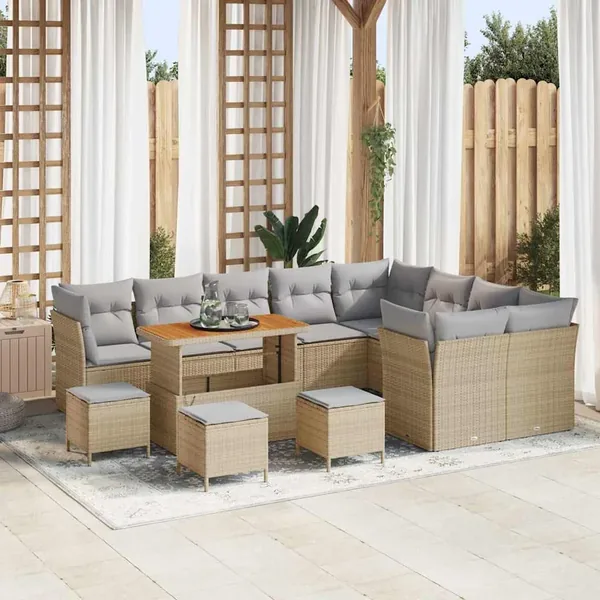 Ensemble de canapé de jardin 13 pcs Beige polyrotin