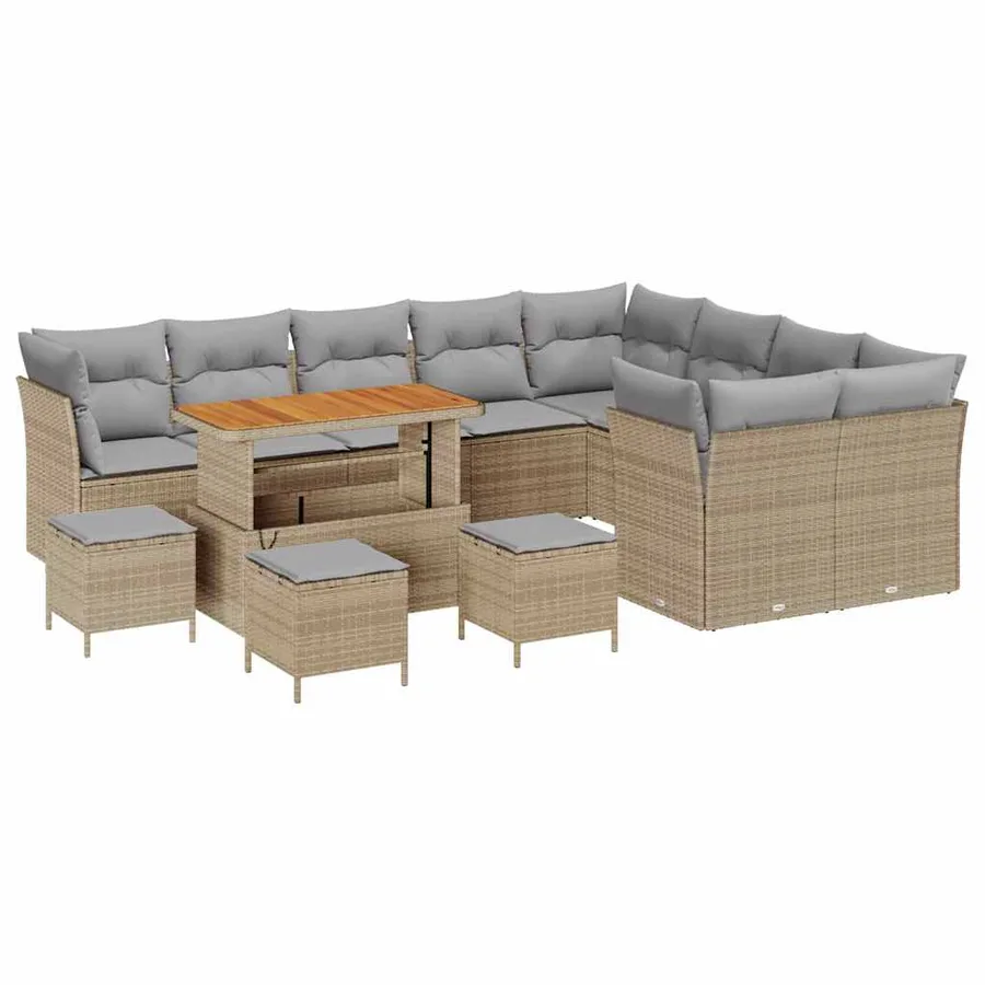 Ensemble de canapé de jardin 13 pcs Beige polyrotin - 2