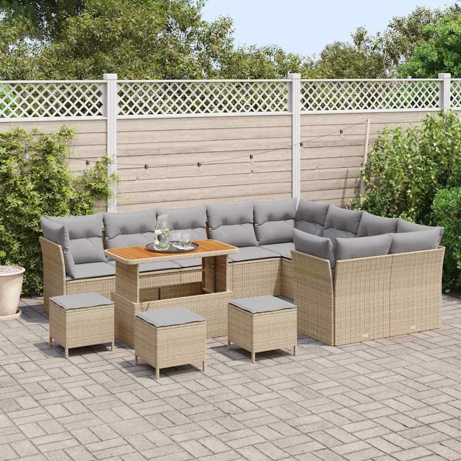 Ensemble de canapé de jardin 13 pcs Beige polyrotin - 3