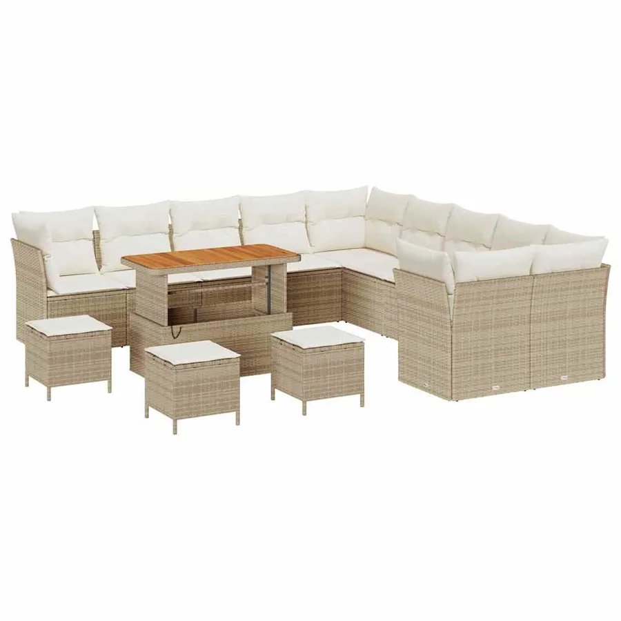 Ensemble de canapé de jardin 14 pcs Beige polyrotin - 2