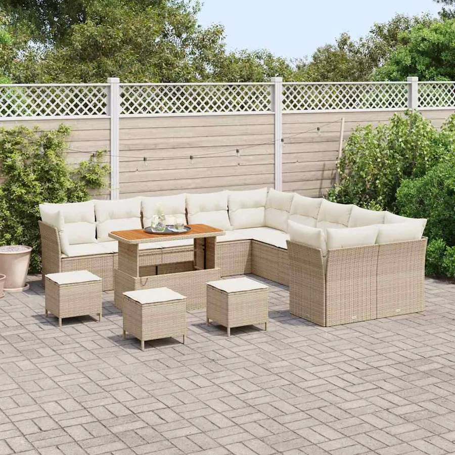 Ensemble de canapé de jardin 14 pcs Beige polyrotin - 3