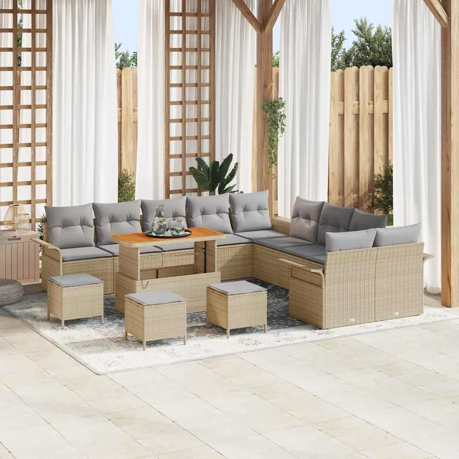 Ensemble de canapé de jardin 14 pcs Beige polyrotin