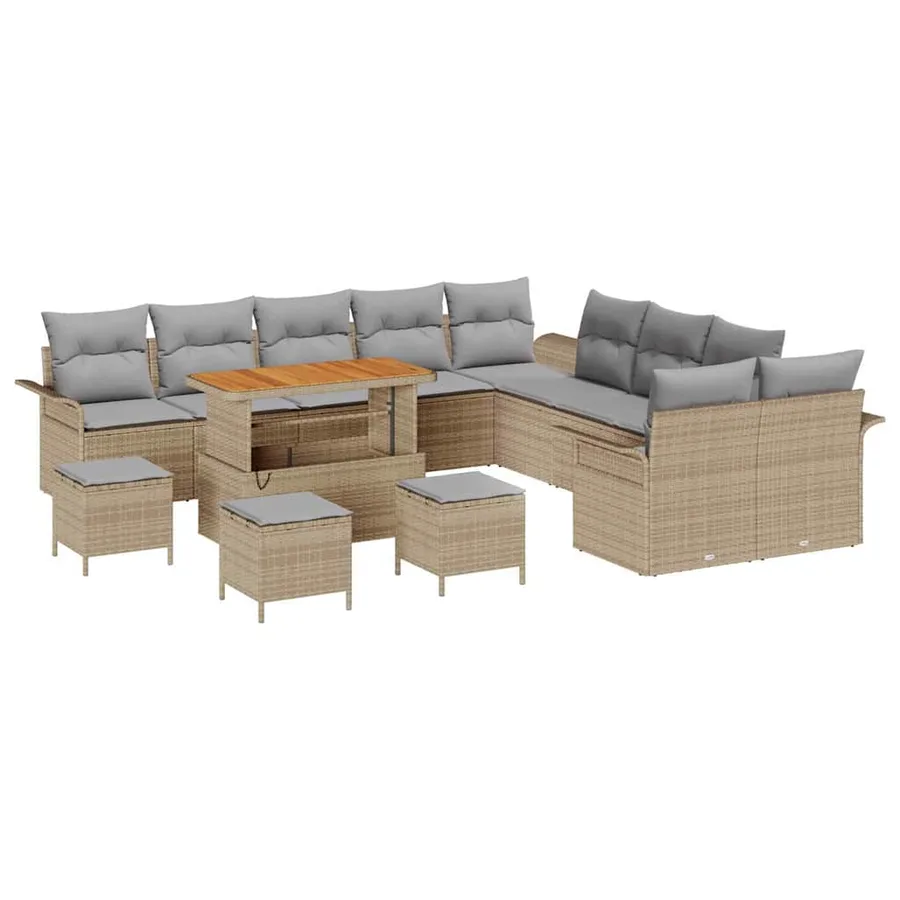 Ensemble de canapé de jardin 14 pcs Beige polyrotin - 2