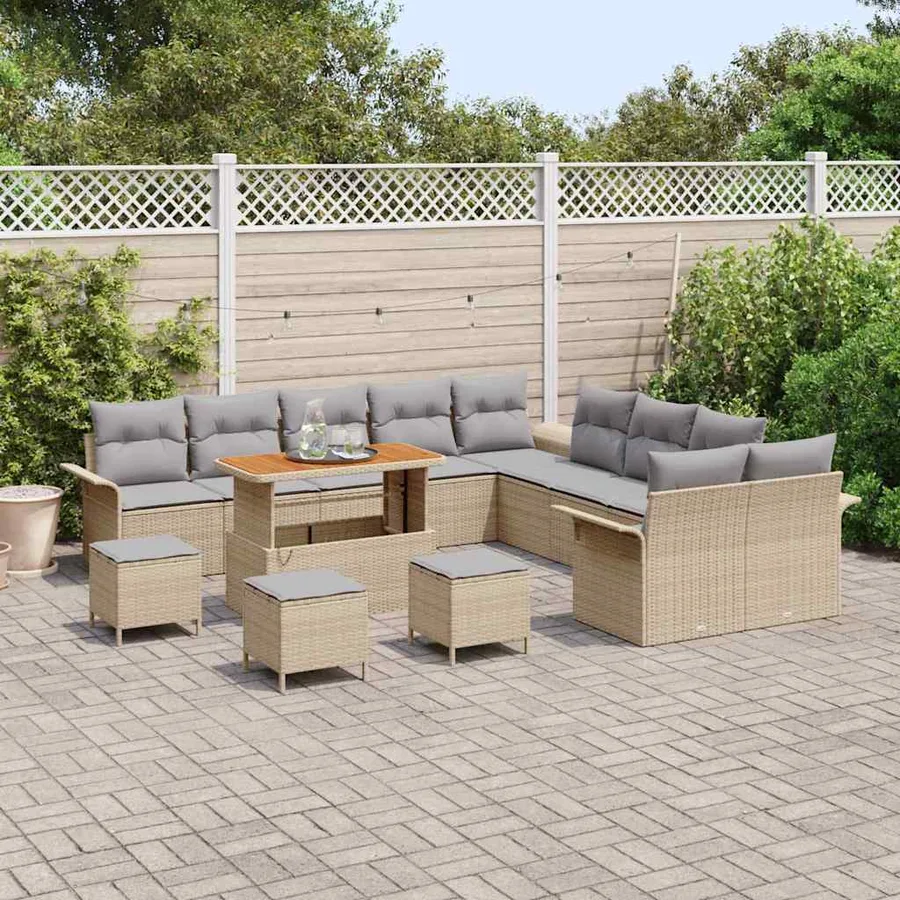 Ensemble de canapé de jardin 14 pcs Beige polyrotin - 3
