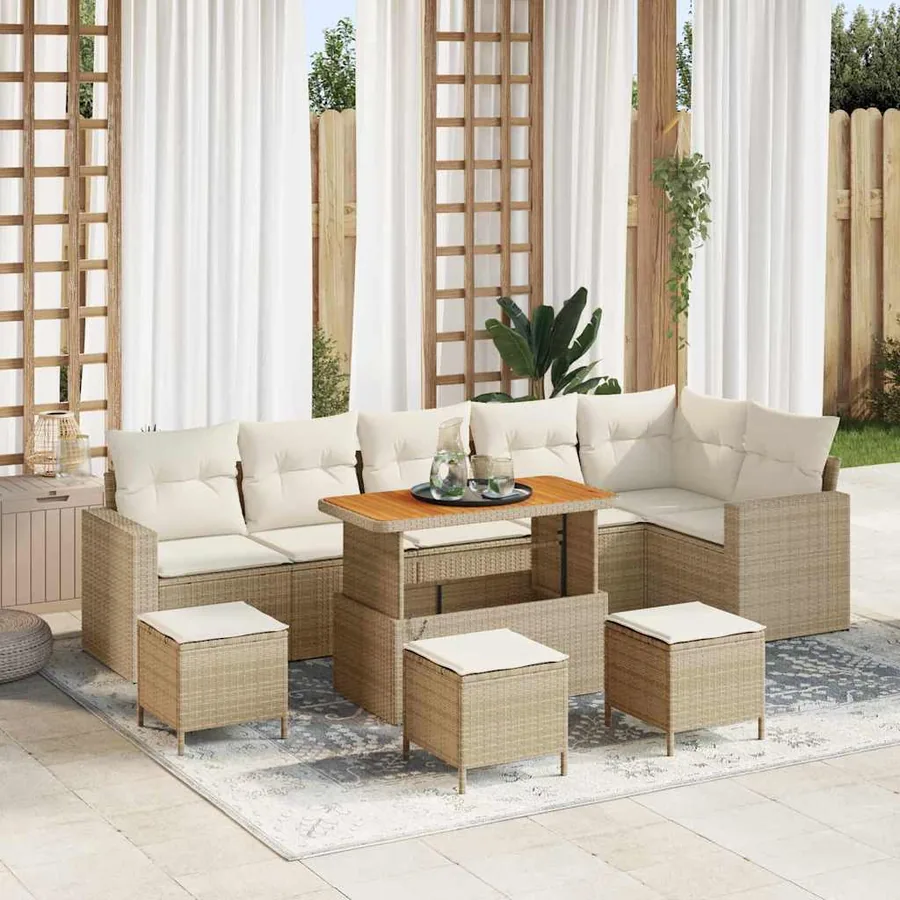 Ensemble de canapé de jardin 10 pcs Beige polyrotin