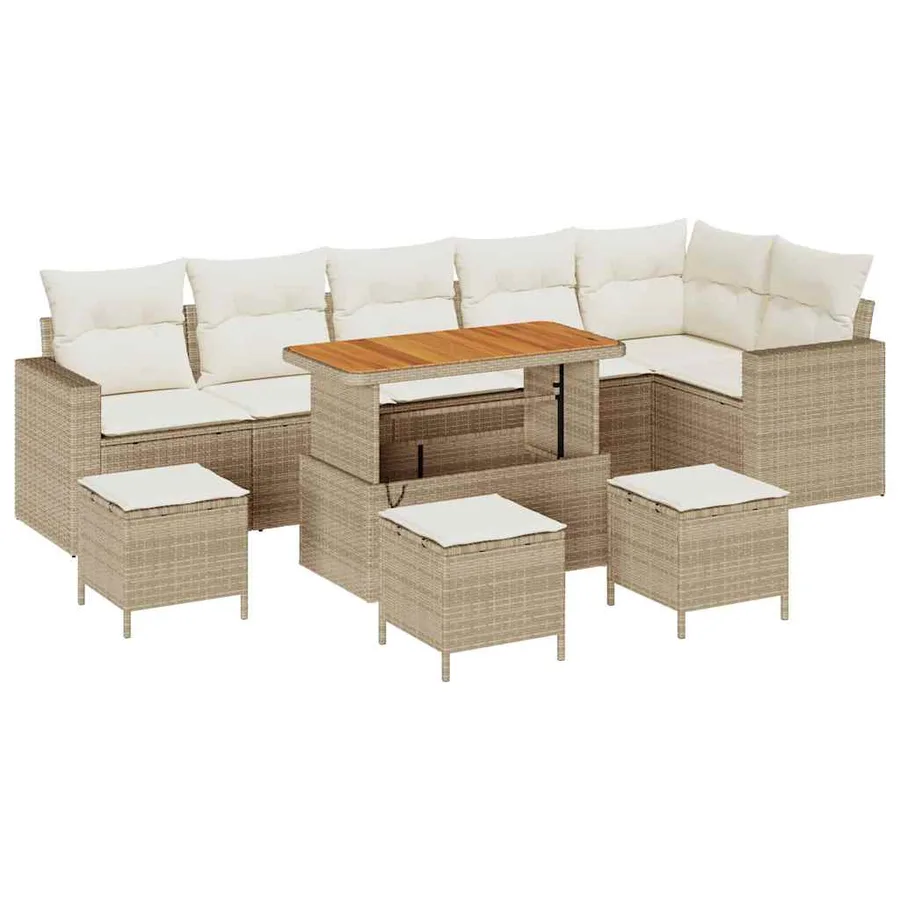 Ensemble de canapé de jardin 10 pcs Beige polyrotin - 2