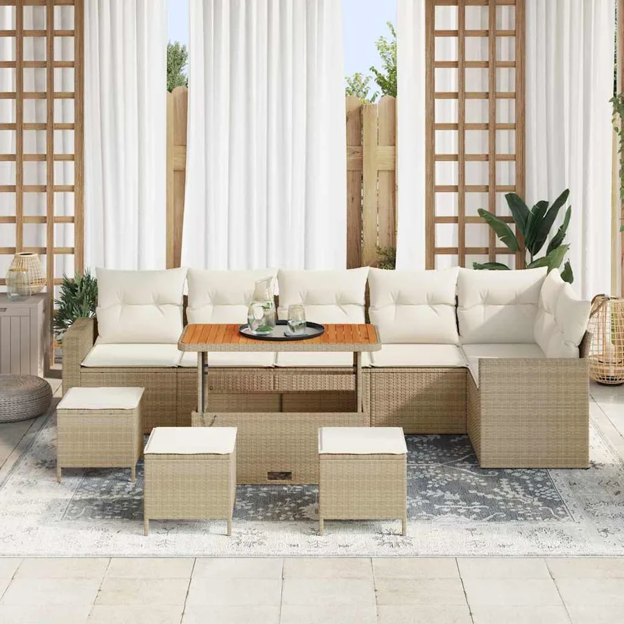 Ensemble de canapé de jardin 10 pcs Beige polyrotin - 3