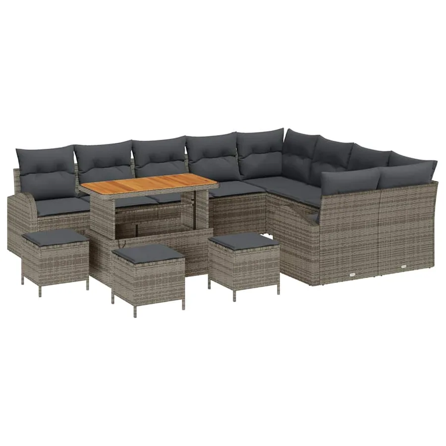 Ensemble de canapé de jardin avec coussin 13 pcs Gris polyrotin - 2