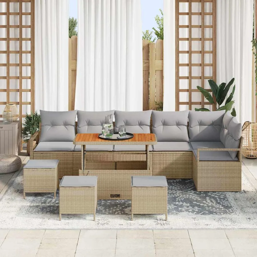 Ensemble de canapé de jardin 10 pcs Beige Poly rotin - 3