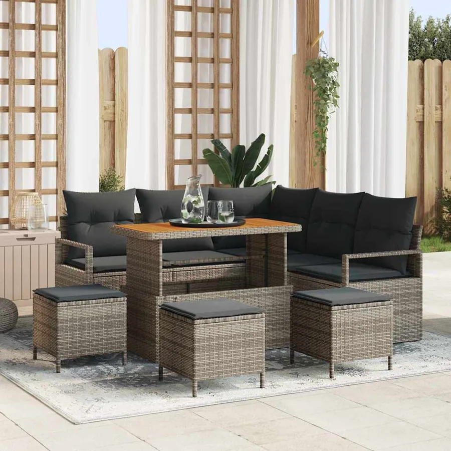 Ensemble de canapé de jardin avec coussin 9 pcs Gris polyrotin