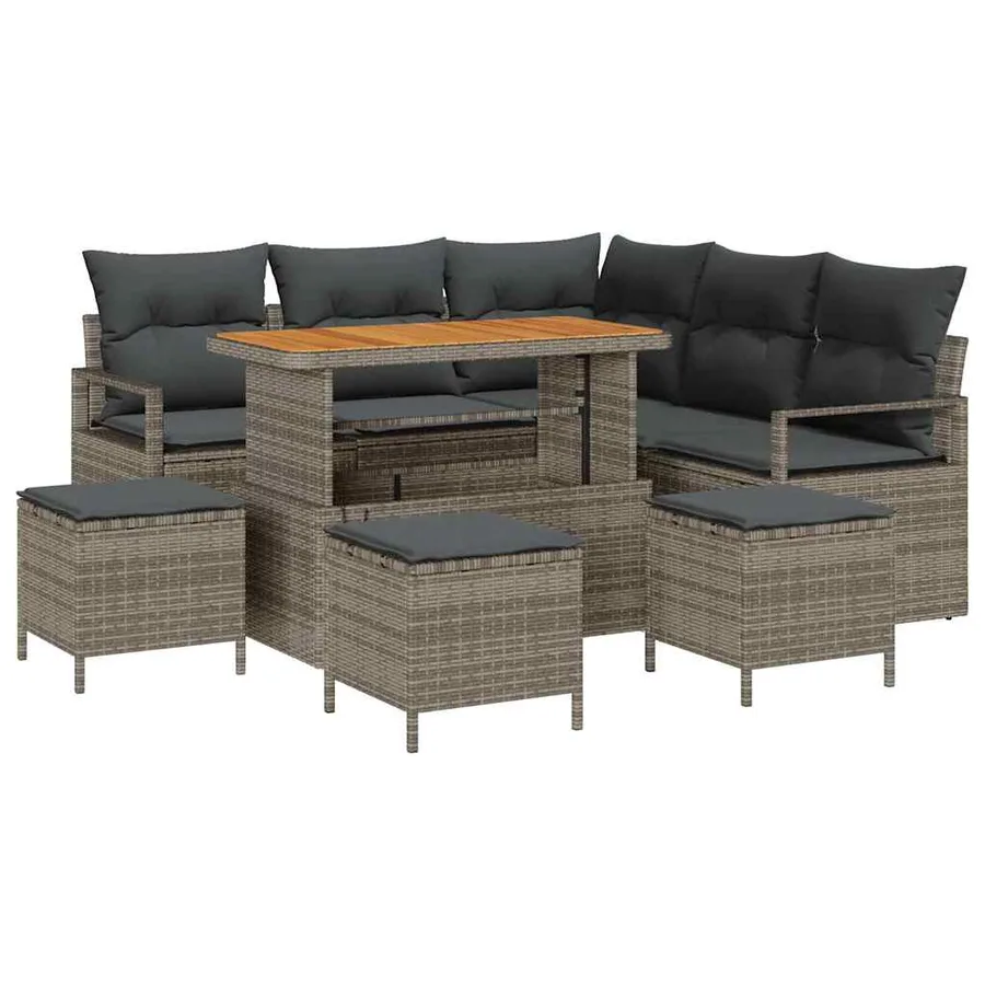 Ensemble de canapé de jardin avec coussin 9 pcs Gris polyrotin - 2