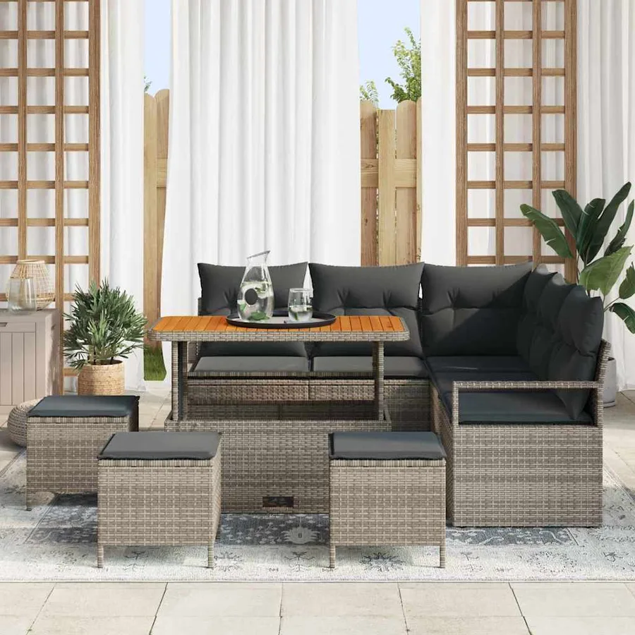 Ensemble de canapé de jardin avec coussin 9 pcs Gris polyrotin - 3