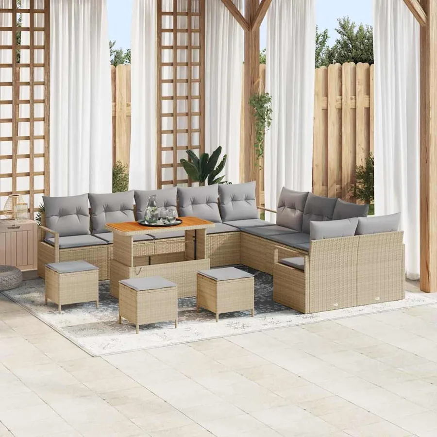 Ensemble de canapé de jardin 14 pcs Beige polyrotin