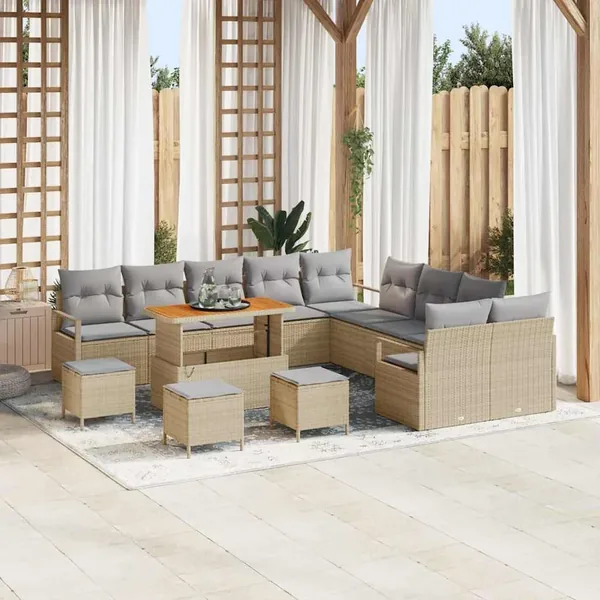 Ensemble de canapé de jardin 14 pcs Beige polyrotin