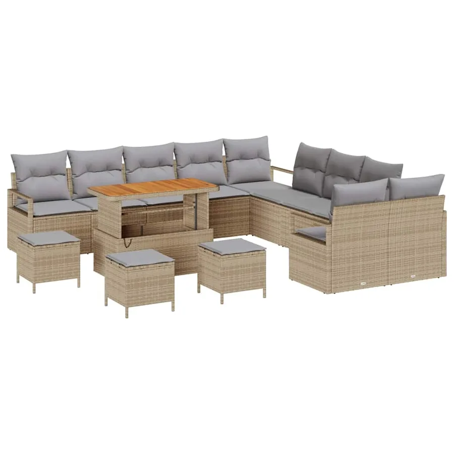 Ensemble de canapé de jardin 14 pcs Beige polyrotin - 2