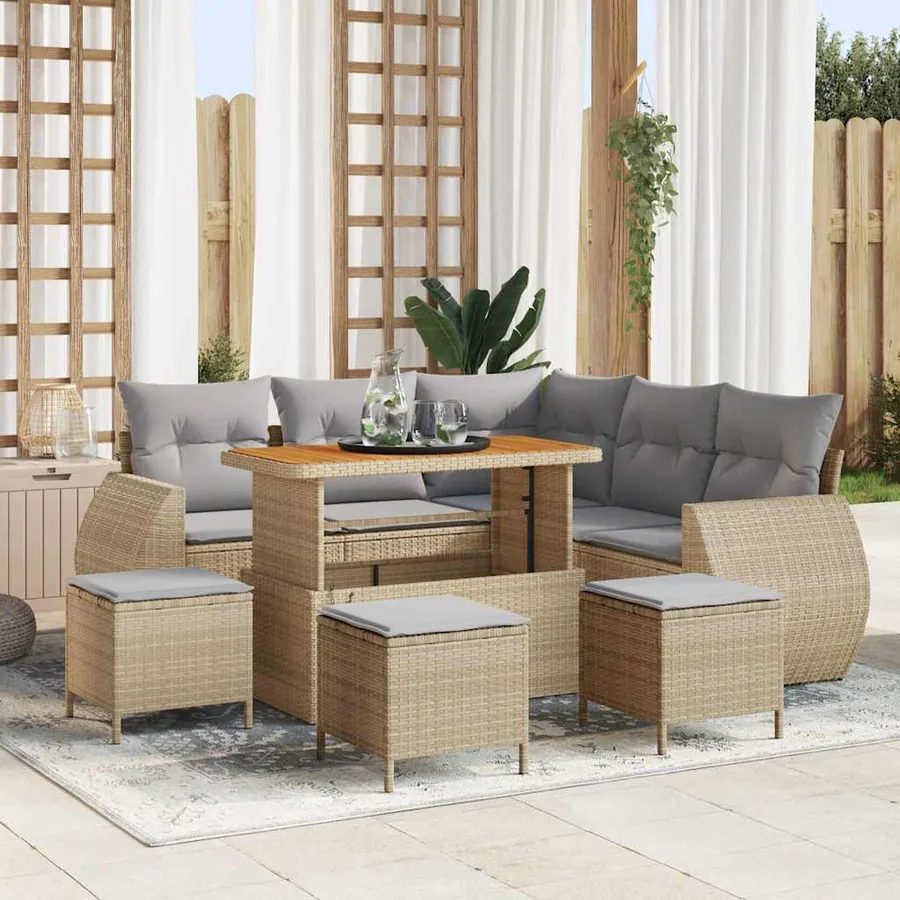 Ensemble de canapé de jardin 9 pcs Beige et Gris clair