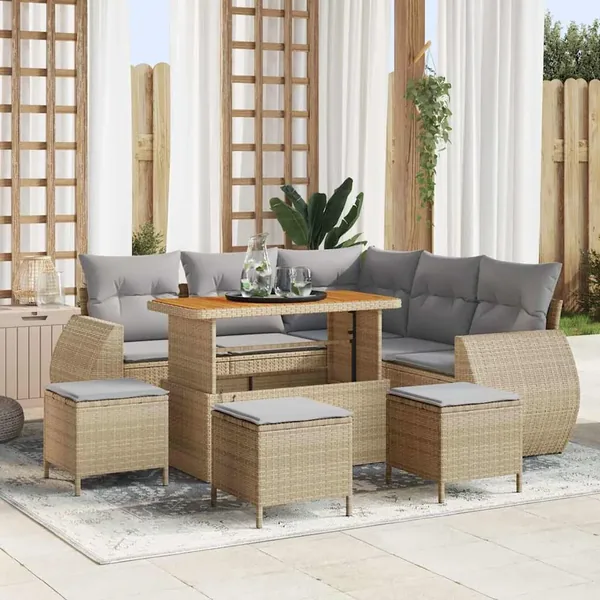 Ensemble de canapé de jardin 9 pcs Beige et Gris clair