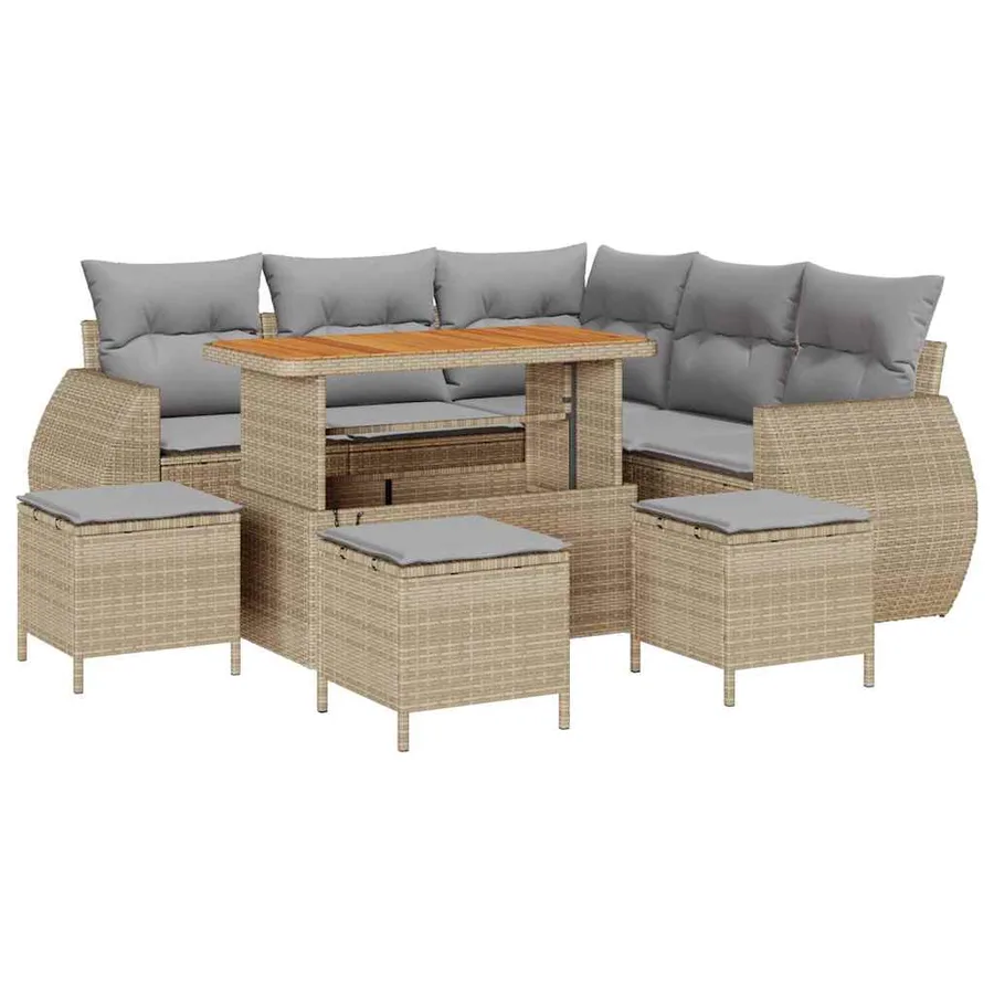 Ensemble de canapé de jardin 9 pcs Beige et Gris clair - 2