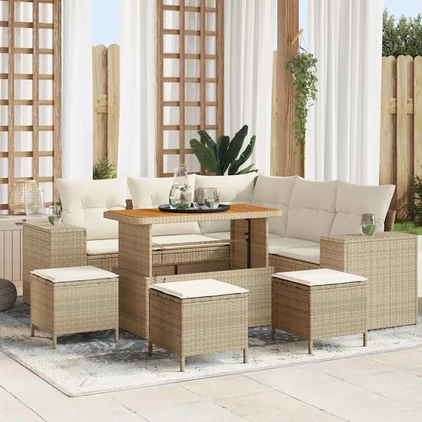 Ensemble de canapé de jardin 9 pcs Beige et crème polyrotin