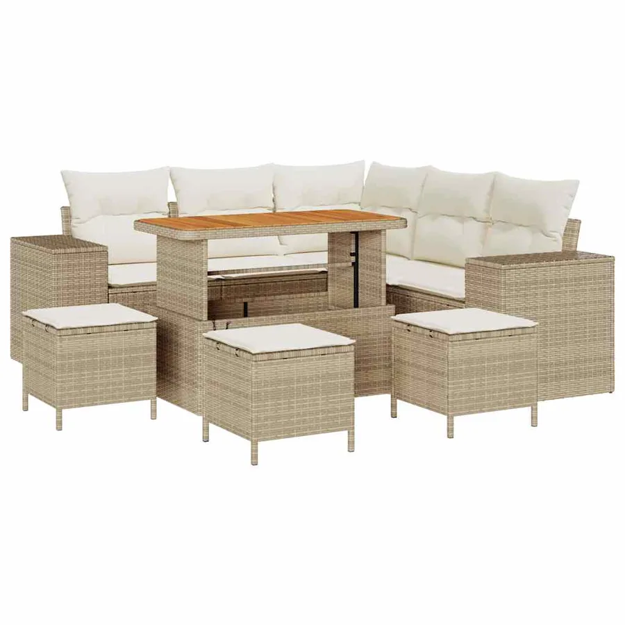 Ensemble de canapé de jardin 9 pcs Beige et crème polyrotin - 2