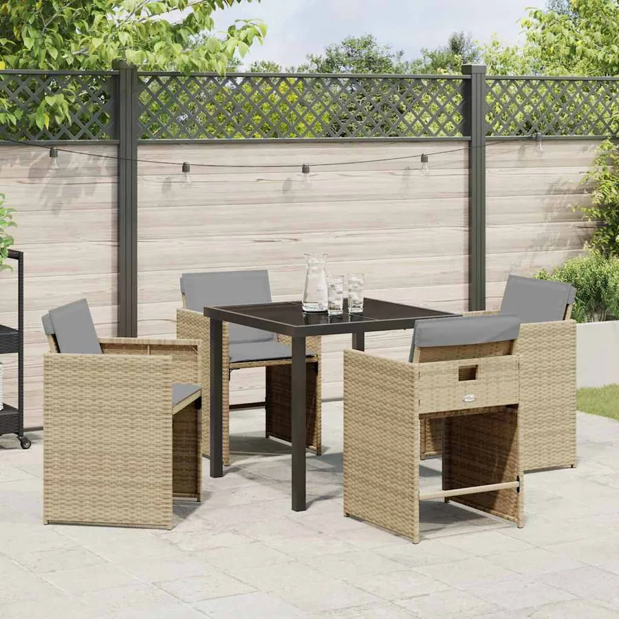 Ensemble de salle à manger pour jardin 5 pcs Beige polyrotin - 4
