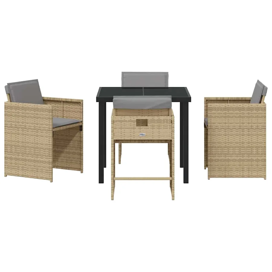 Ensemble de salle à manger pour jardin 5 pcs Beige polyrotin - 7