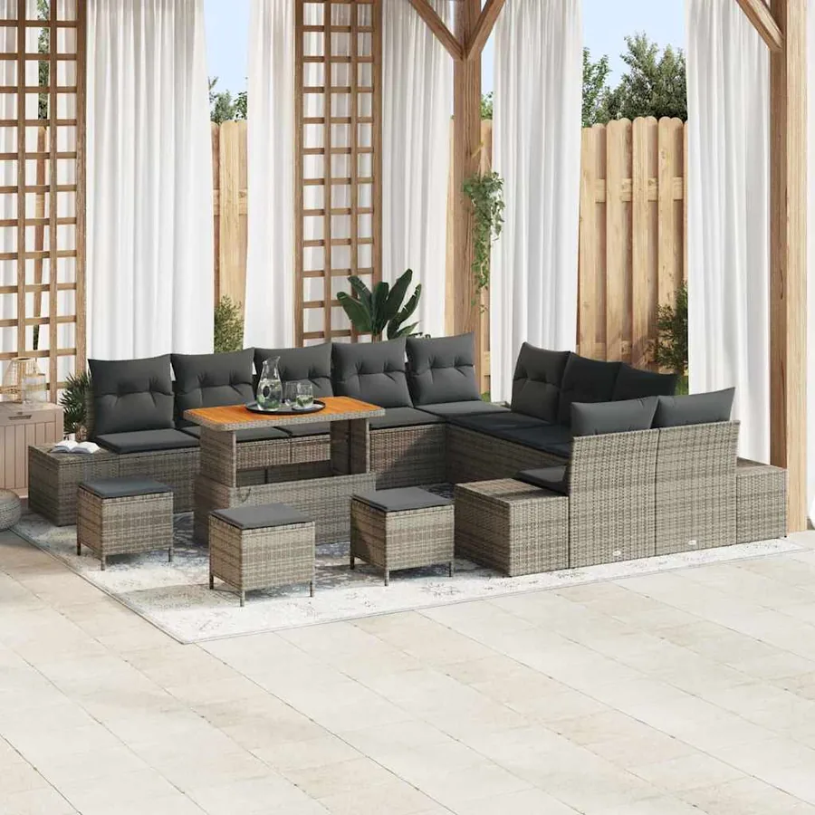Ensemble de canapé de jardin 14 pcs Gris Poly rotin