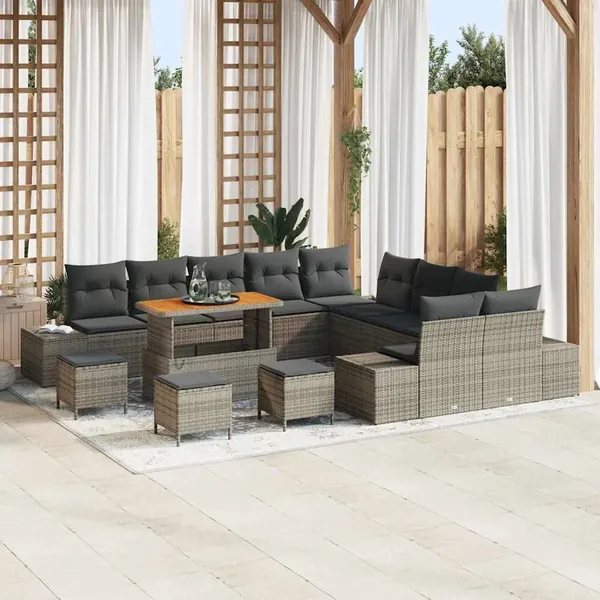 Ensemble de canapé de jardin 14 pcs Gris Poly rotin