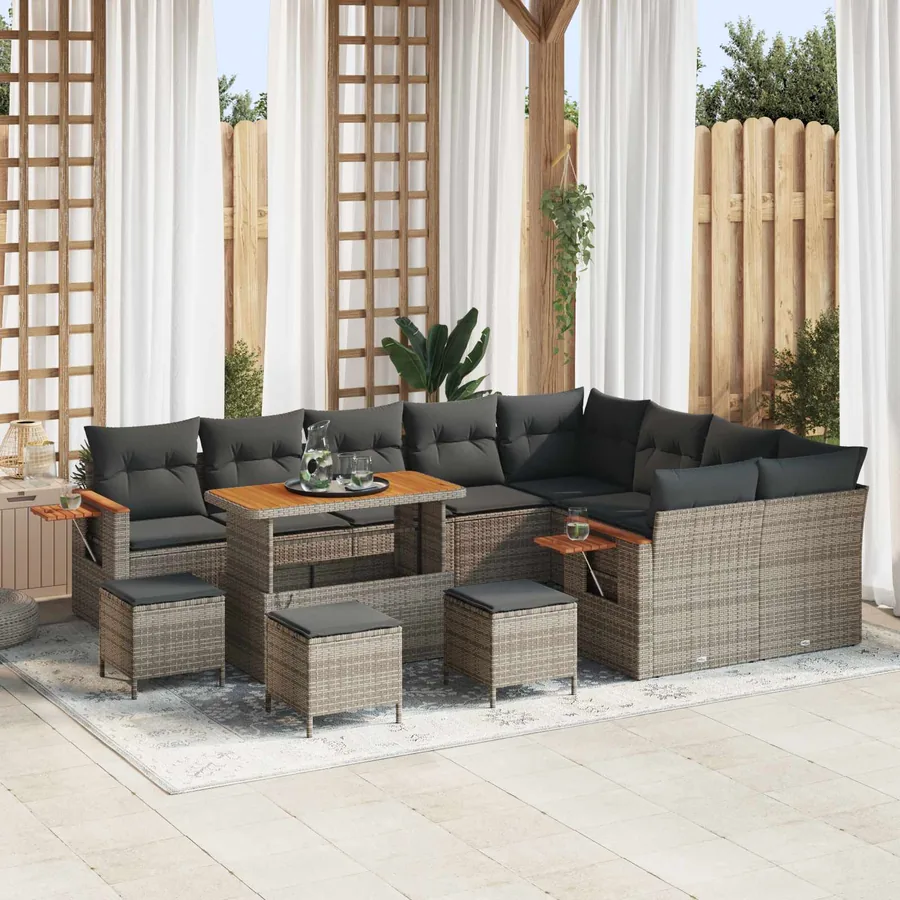 Ensemble de canapé de jardin 13 pcs Gris polyrotin