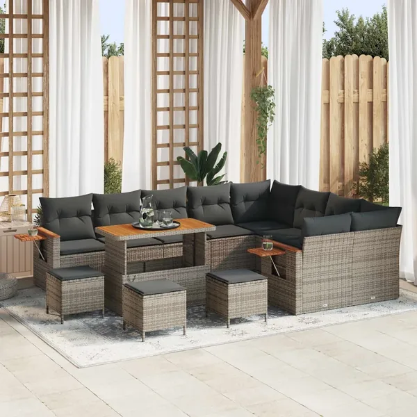 Ensemble de canapé de jardin 13 pcs Gris polyrotin